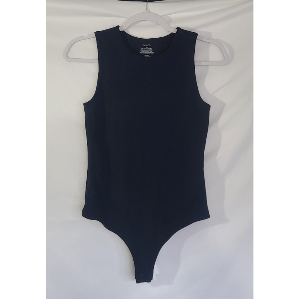 Nuuds Black Stretch Ribbed Crewneck Tank Bodysuit XS - Picture 2 of 6